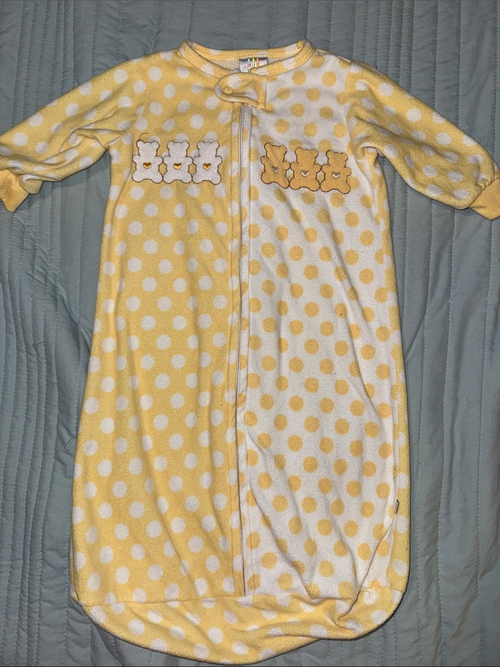 Yellow Polka Dot Teddy Bear Fleece Sleep Sack